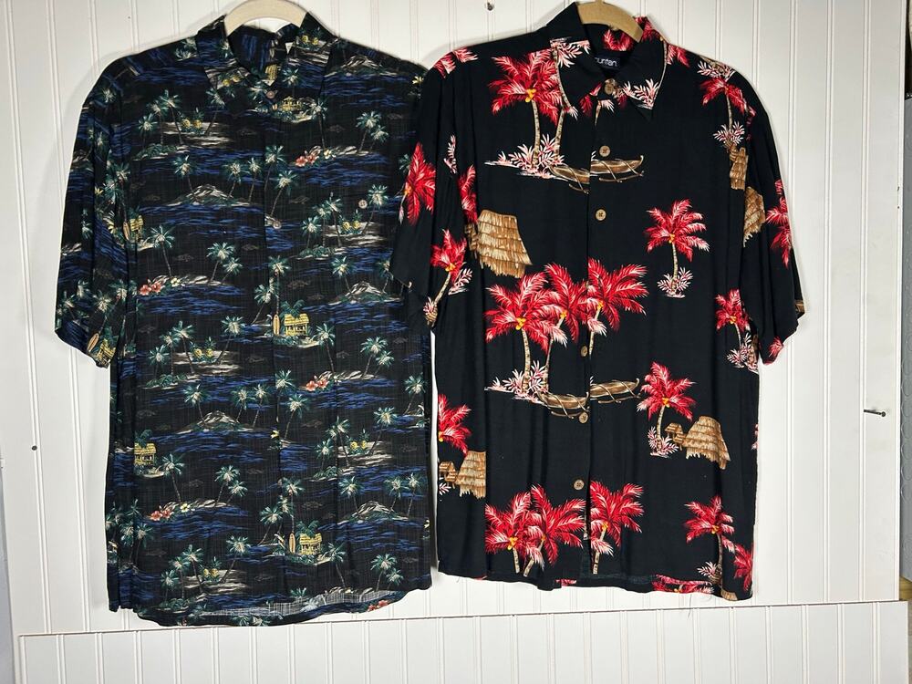 2 Batik Bay size M & PURITAN Hawaii Island size S 34/36 Men's Shirt  100% Rayon
